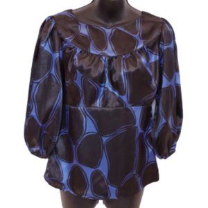 WD.NY Satin Print Pull On Puff Sleeve Blouse- Sz. Sm